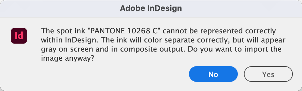 Pantone Warning InDesign 2023