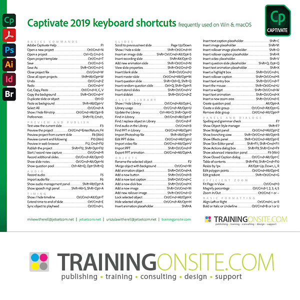 Captivate 2019 keyboard shortcuts