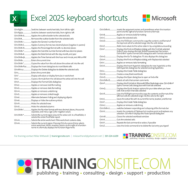 Microsoft Excel 2025 keyboard shortcuts