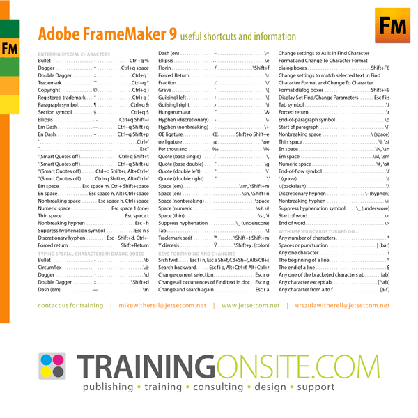 FrameMaker 9 keyboard shortcuts