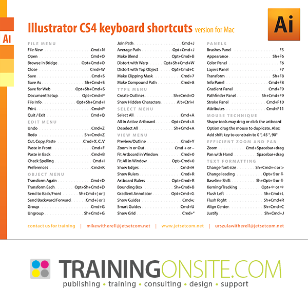 Illustrator CS4 keyboard shortcuts