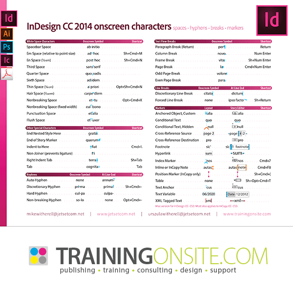 InDesign CC 2014 onscreen characters and symbols