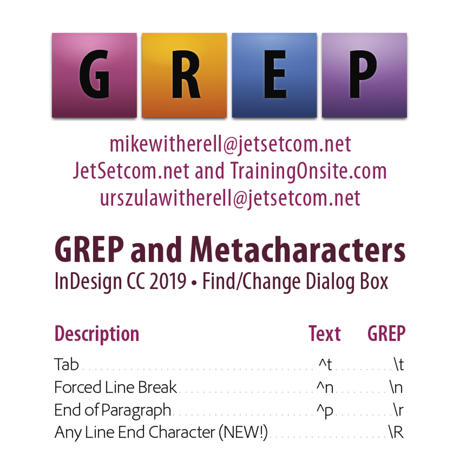 InDesign CC 2019 GREP mobile