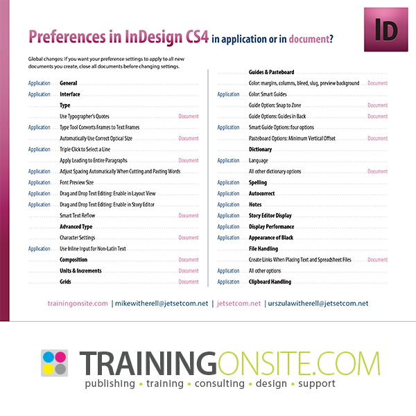 InDesign CS4 application vs. document preferences