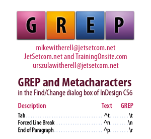 InDesign CS5 GREP and Metacharacters for hand-held mobile devices